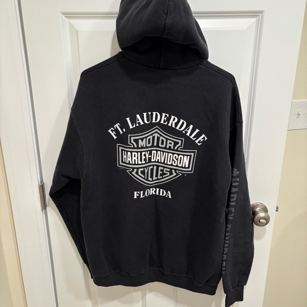 Vintage Harley Davidson Motorcycles FT Lauderdale Florida Full Zip Hoodie Mens L - Picture 3 of 3